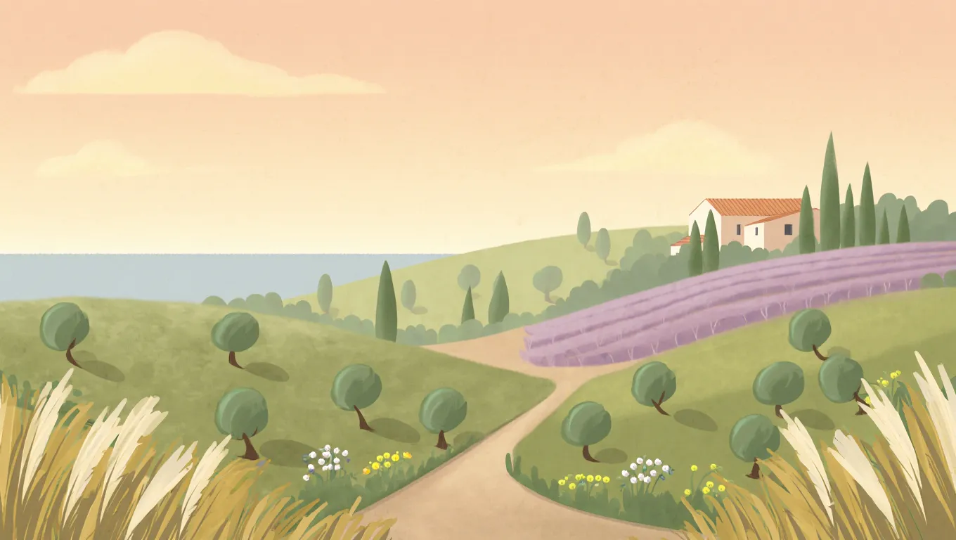 Soft landscape illustration with gentle curves and natural elements